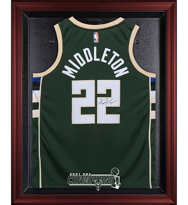 Milwaukee Bucks Mahogany Framed 2021 NBA Finals Champions Logo Jersey Display Case