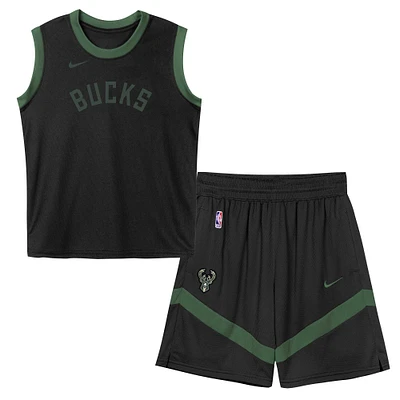 Ensemble débardeur et short en maille noire Milwaukee Bucks pour enfant d'âge préscolaire