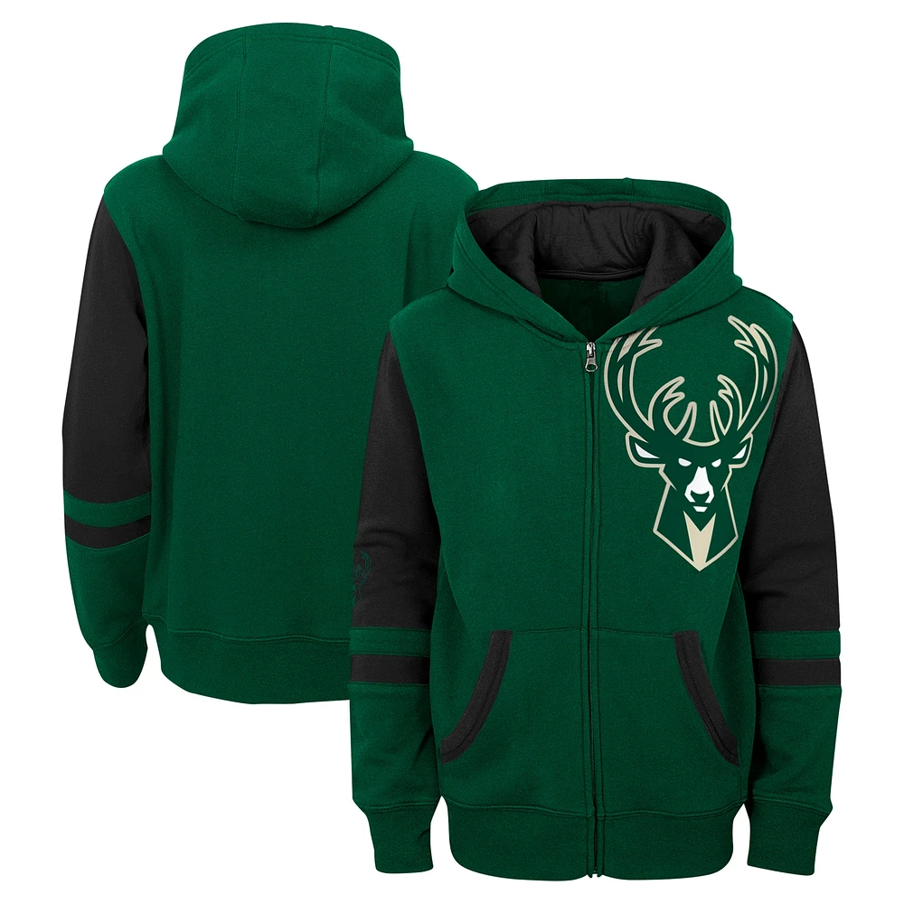 Sweat à capuche entièrement zippé Milwaukee Bucks vert préscolaire Straight To The League