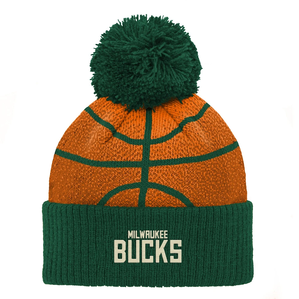 Preschool Hunter Green Milwaukee Bucks Basketball Head Cuffed Knit Hat with Pom