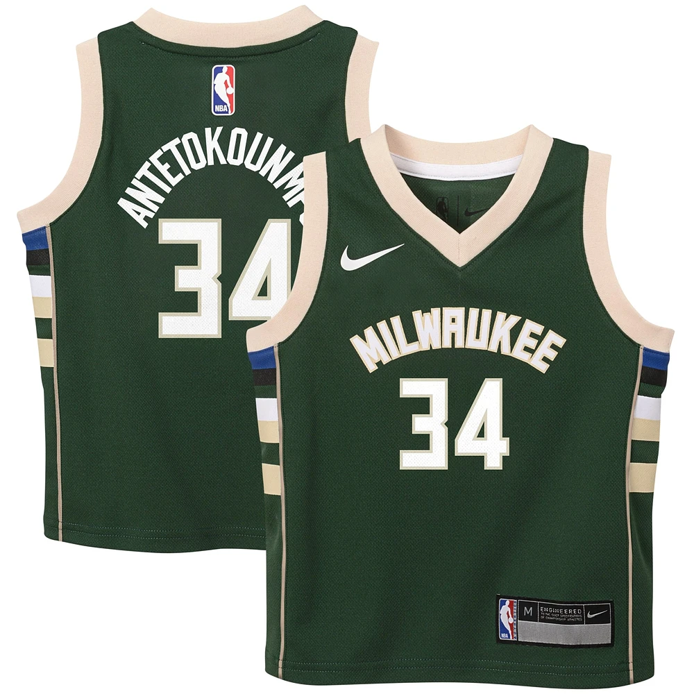 Maillot Nike Giannis Antetokounmpo Hunter Green Milwaukee Bucks Swingman pour enfants d'âge préscolaire - Édition Icon