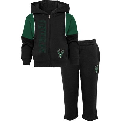 Toddler Black Milwaukee Bucks Shot Caller - Full-Zip Hoodie & Pants Set