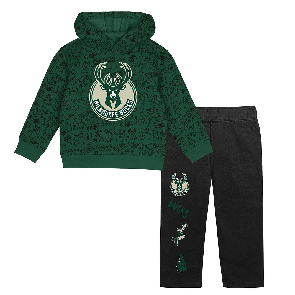 Ensemble sweat à capuche et pantalon de survêtement Give and Go pour tout-petits Milwaukee Bucks vert