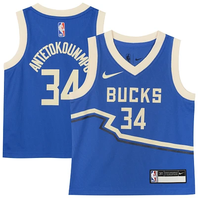 Maillot de joueur Nike Giannis Antetokounmpo Royal Milwaukee Bucks 2024/25 Swingman pour tout-petit - Édition City