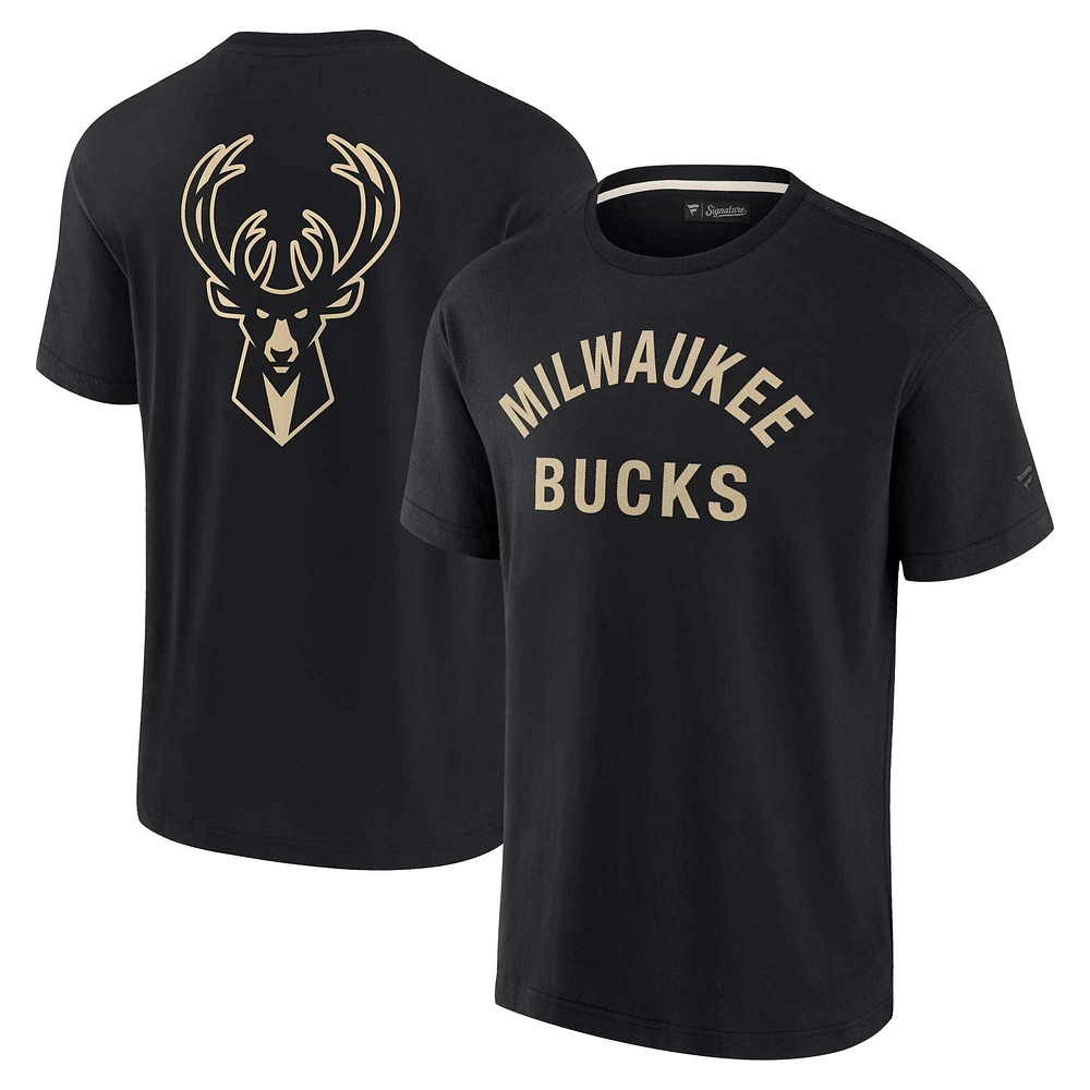 T-shirt unisexe Fanatics noir Milwaukee Bucks Elements super doux à manches courtes