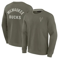 Unisex Fanatics Olive Milwaukee Bucks Super Soft Pullover Crew Sweatshirt