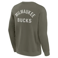 Unisex Fanatics Olive Milwaukee Bucks Super Soft Pullover Crew Sweatshirt