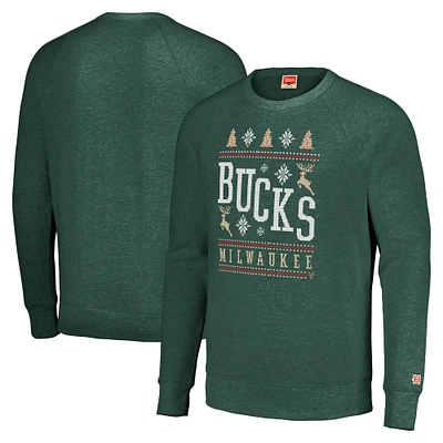 Unisex Homage Hunter Green Milwaukee Bucks Holiday Raglan Pullover Sweatshirt