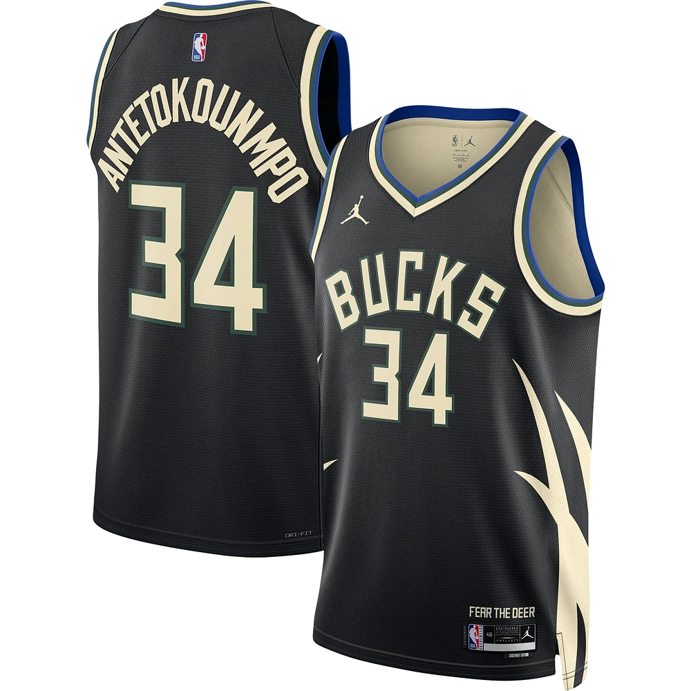 Unisexe Jordan Brand Giannis Antetokounmpo Maillot Milwaukee Bucks Swingman Noir - Statement Edition