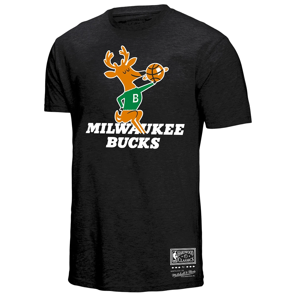 Unisex Mitchell & Ness  Black Milwaukee Bucks Hardwood Classics MVP Throwback Logo T-Shirt