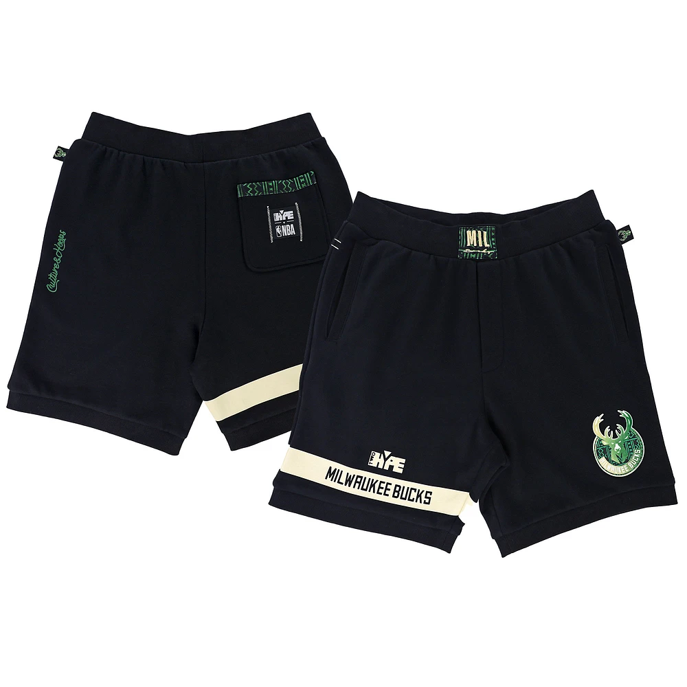 Short unisexe NBA x Two Hype noir Milwaukee Bucks Culture & Hoops Premium Classic en polaire