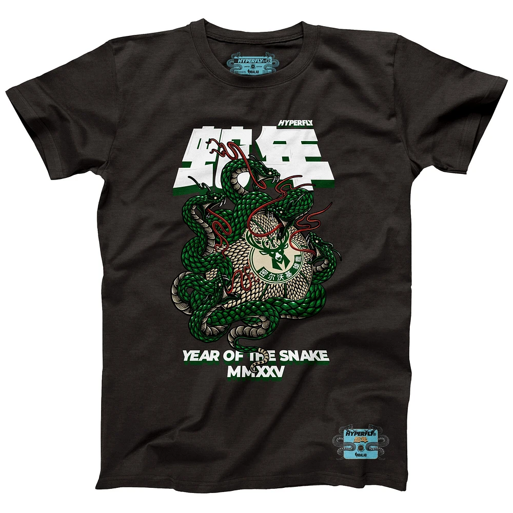 Unisex NBALab x Hyperfly Heather Black Milwaukee Bucks Year of the Snake Lunar New Collection T-Shirt