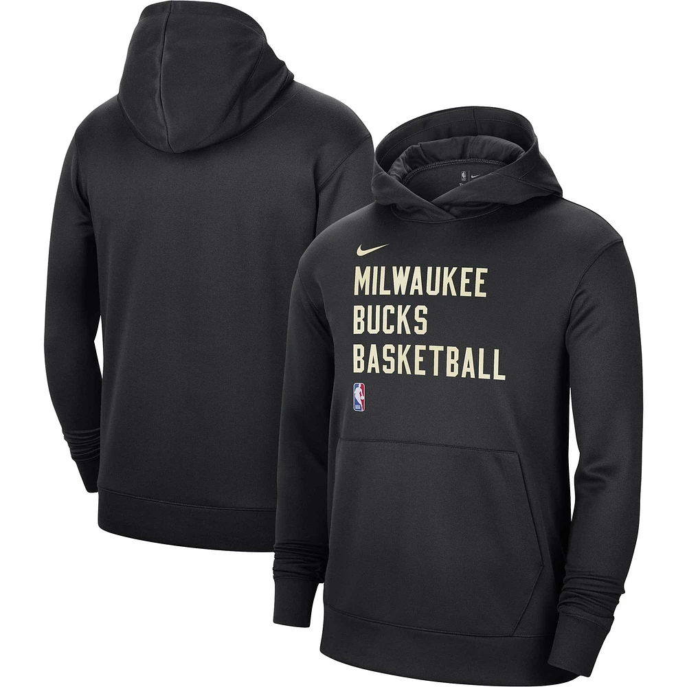 Sweat à capuche unisexe Nike noir Milwaukee Bucks 2023/24 Performance Spotlight On-Cour Practice