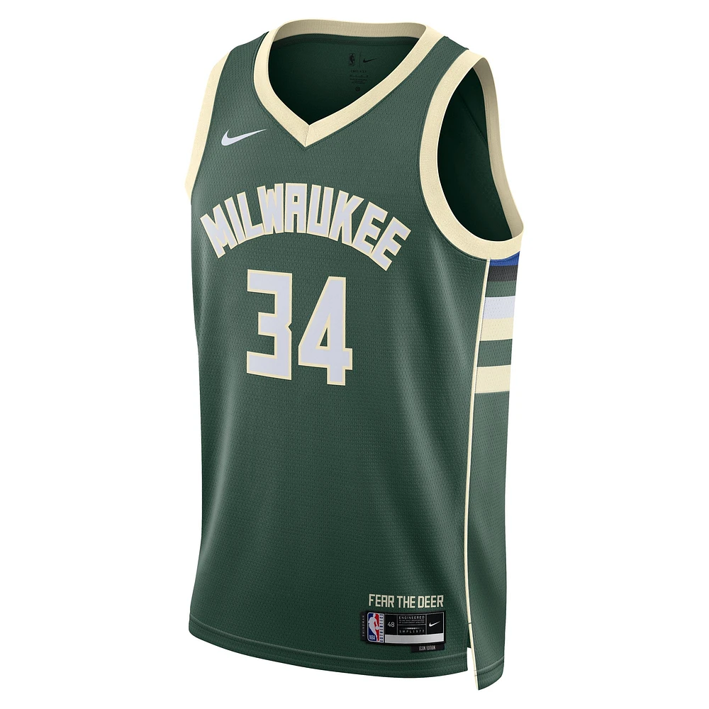 Maillot Nike Giannis Antetokounmpo Hunter Green Milwaukee Bucks Swingman unisexe - Édition Icon