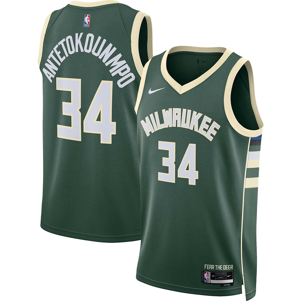 Maillot Nike Giannis Antetokounmpo Hunter Green Milwaukee Bucks Swingman unisexe - Édition Icon