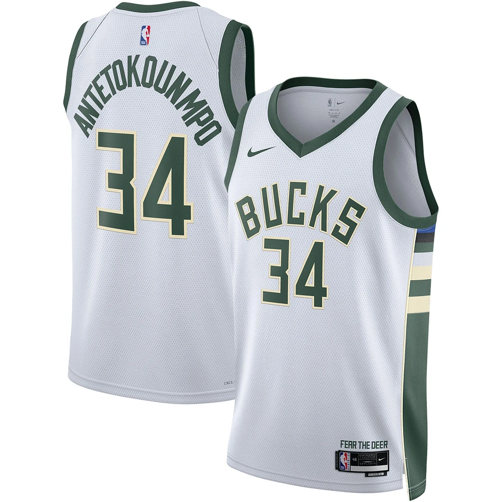 Unisexe Nike Giannis Antetokounmpo Blanc Milwaukee Bucks Swingman Jersey - Association Edition