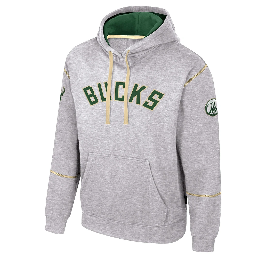 Sweat à capuche unisexe Stadium Essentials Heather Grey Milwaukee Bucks Monument