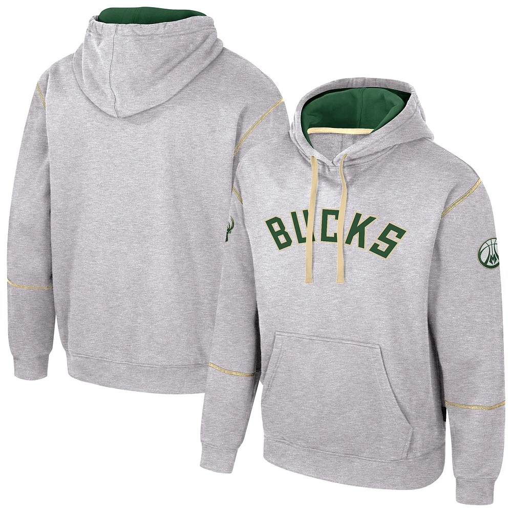 Sweat à capuche unisexe Stadium Essentials Heather Grey Milwaukee Bucks Monument