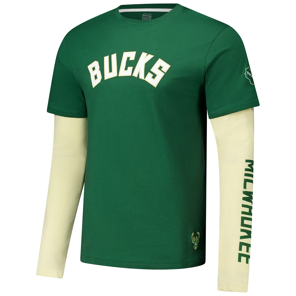 T-shirt à manches longues unisexe Stadium Essentials Hunter Green Milwaukee Bucks Spectator Twofer