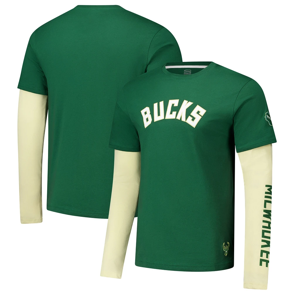 T-shirt à manches longues unisexe Stadium Essentials Hunter Green Milwaukee Bucks Spectator Twofer