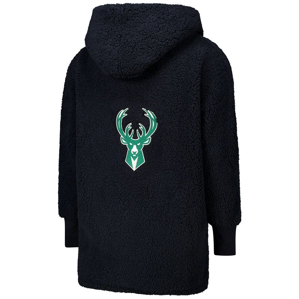 Unisex the Best Lounger World By Jill Martin Black Milwaukee Bucks Oversized Open-Front Hoodie Sweater