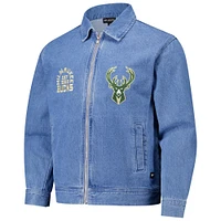 Unisex The Wild Collective Blue Milwaukee Bucks Coaches Full-Zip Denim Jacket