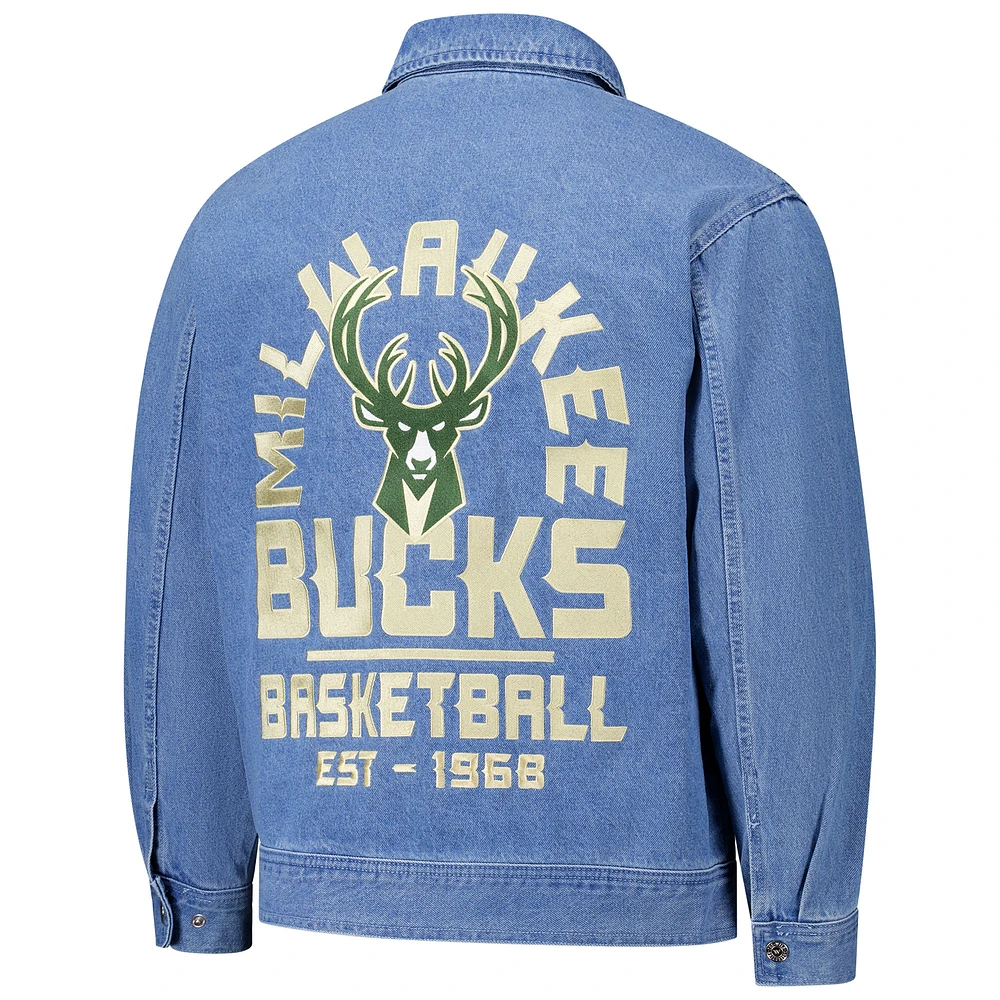 Unisex The Wild Collective Blue Milwaukee Bucks Coaches Full-Zip Denim Jacket