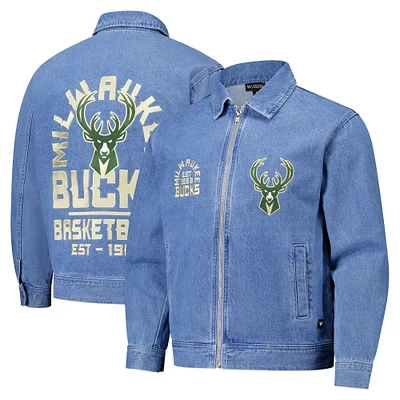 Veste en jean unisexe à fermeture éclair intégrale Milwaukee Bucks Coaches de The Wild Collective Blue