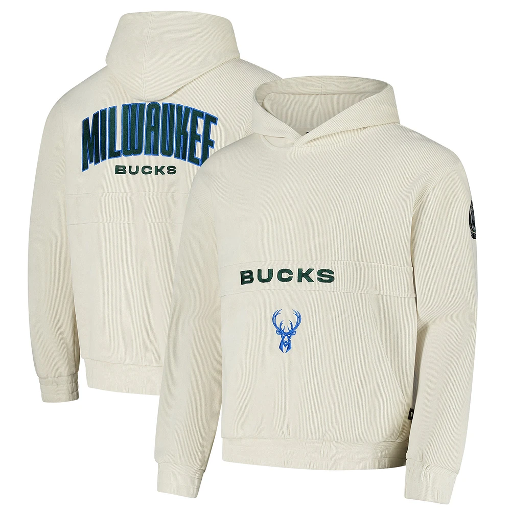 Unisex The Wild Collective  Cream Milwaukee Bucks Corduroy Tri-Blend Pullover Hoodie