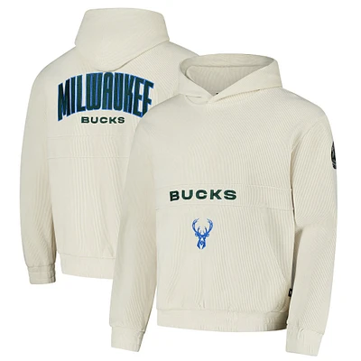 Sweat à capuche unisexe en velours côtelé Tri-Blend crème Milwaukee Bucks de The Wild Collective