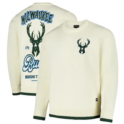 Pull en tricot jacquard unisexe The Wild Collective crème Milwaukee Bucks