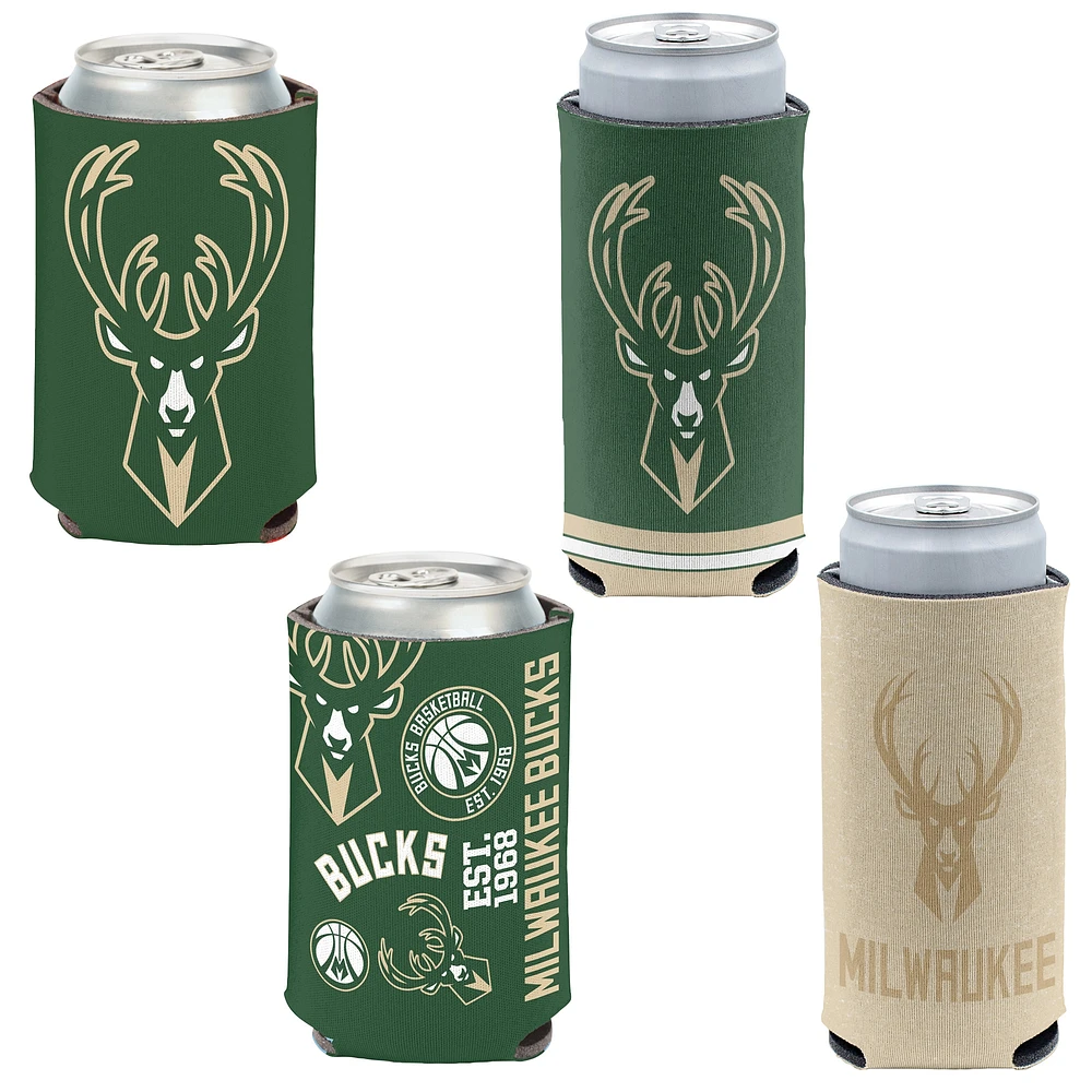 WinCraft Milwaukee Bucks, paquet de 4, 12 oz. Ensemble refroidisseur de canettes et de canettes minces