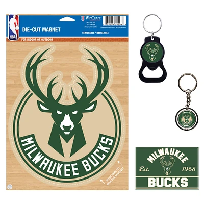 Lot de 4 porte-clés et aimants WinCraft Milwaukee Bucks