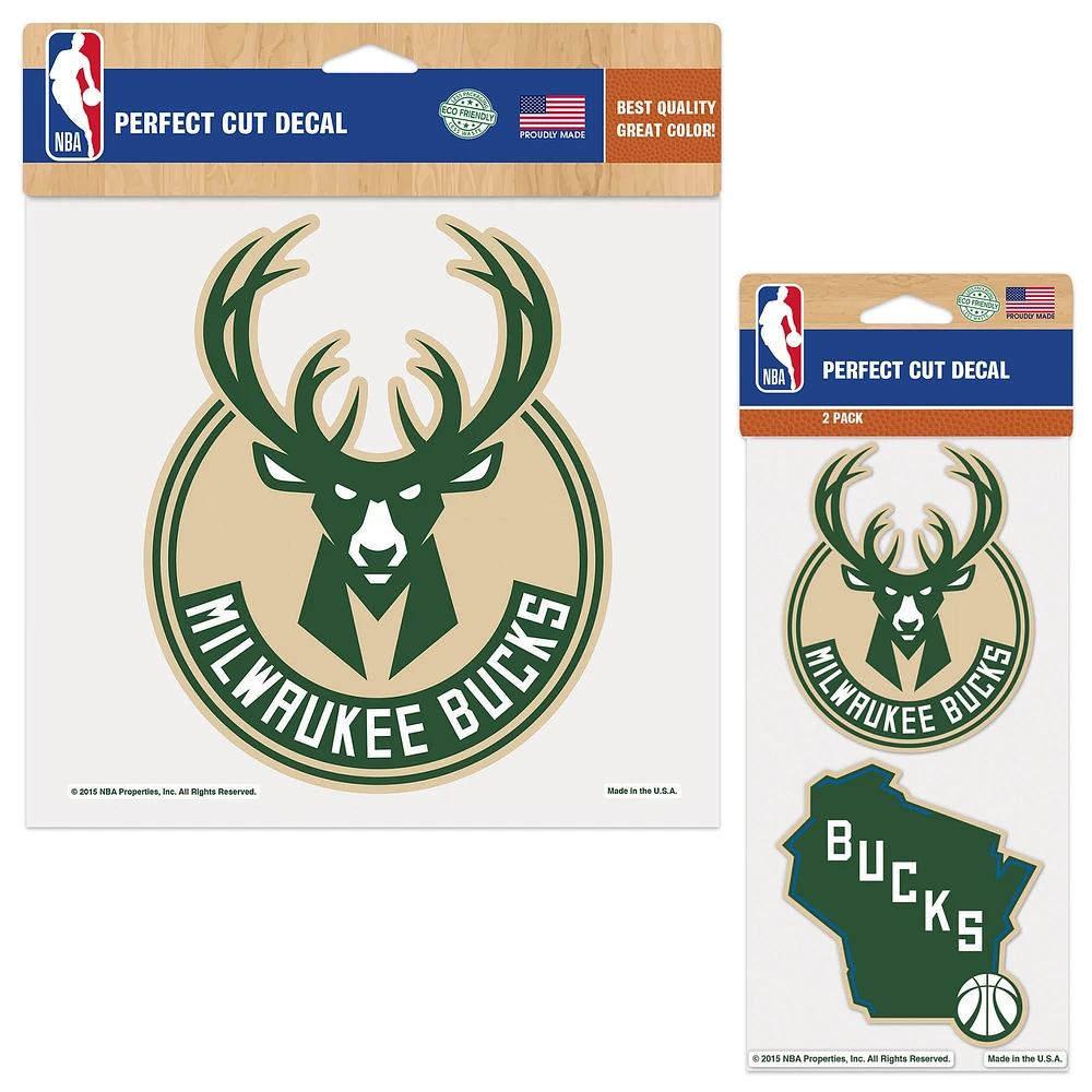 Lot de deux autocollants WinCraft Milwaukee Bucks Perfect Cut