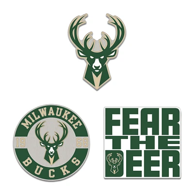 Ensemble de pin de collection WinCraft Milwaukee Bucks en trois pièces