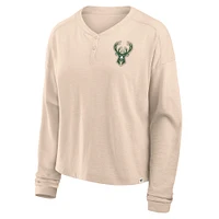 Women's Fanatics Natural Milwaukee Bucks Boxed Out Drop Fashion Long Sleeve T-Shirt
