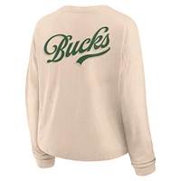 Women's Fanatics Natural Milwaukee Bucks Boxed Out Drop Fashion Long Sleeve T-Shirt