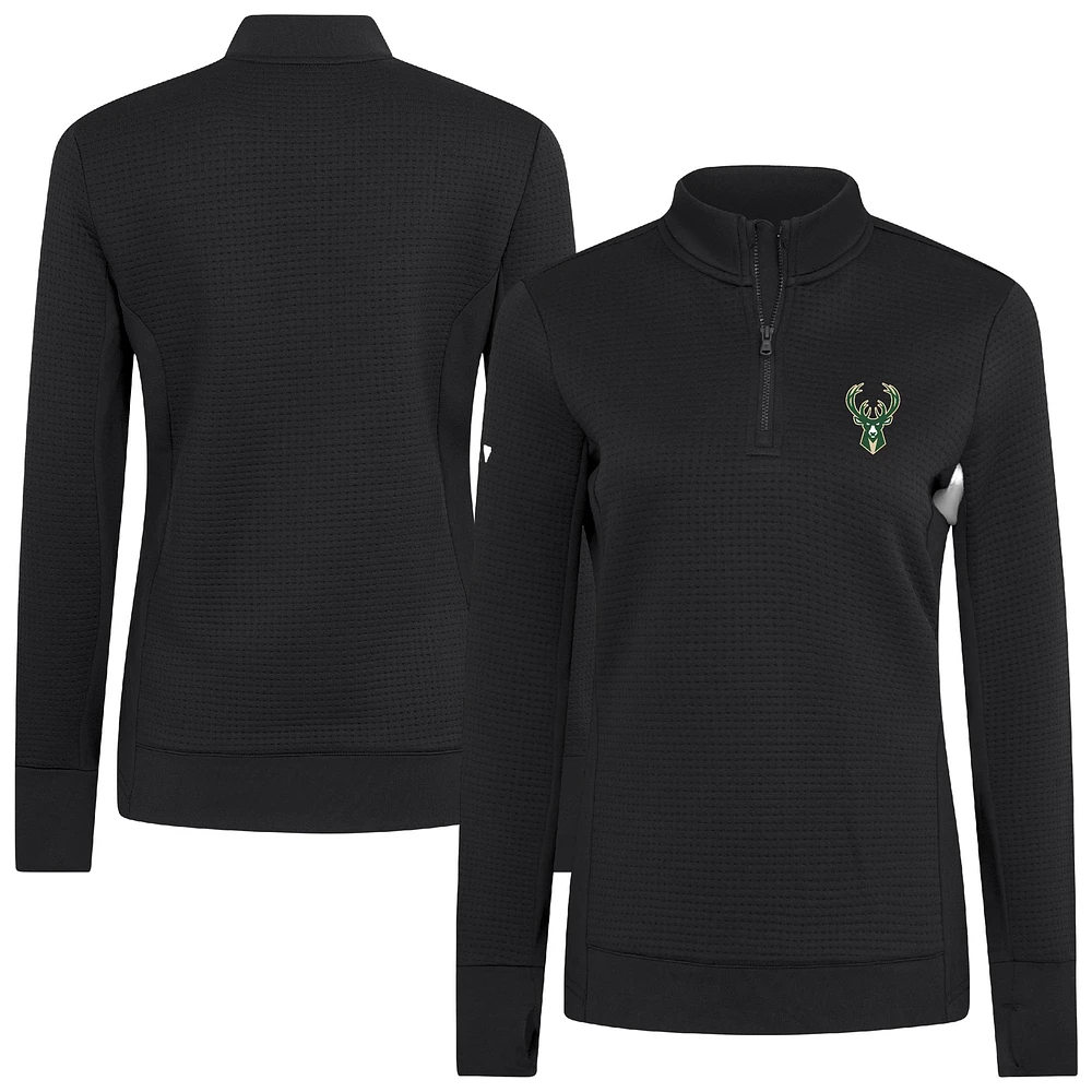 Women's Levelwear  Black Milwaukee Bucks Cushion Quarter-Zip Pullover