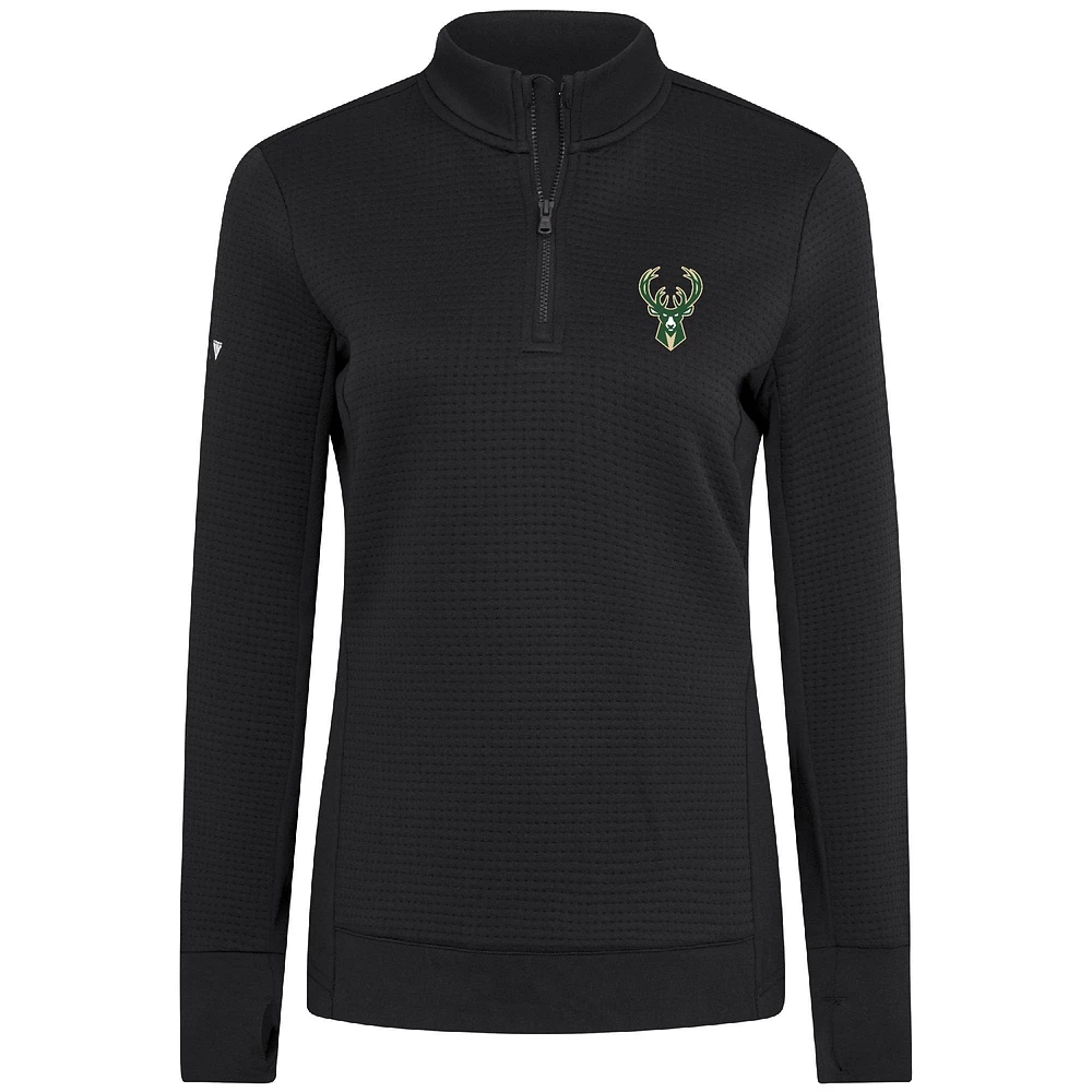Women's Levelwear  Black Milwaukee Bucks Cushion Quarter-Zip Pullover