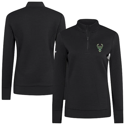 Women's Levelwear  Black Milwaukee Bucks Cushion Quarter-Zip Pullover