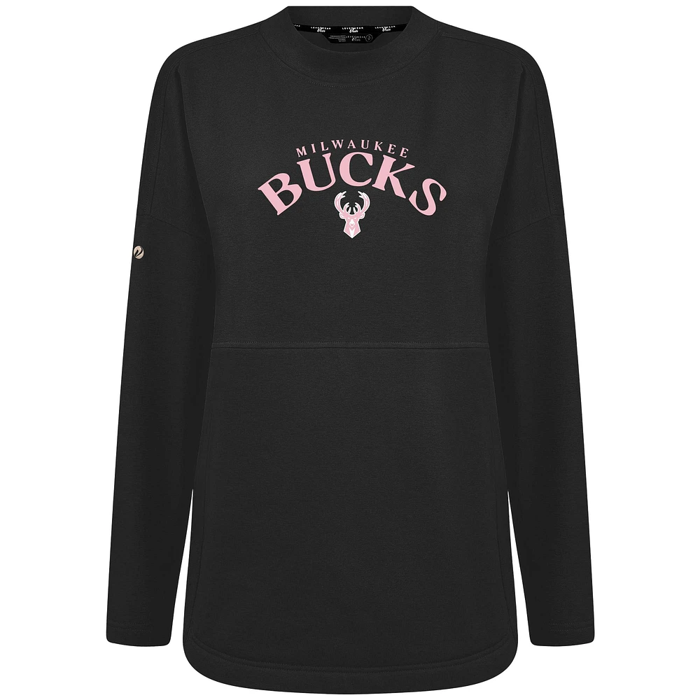 Women's Levelwear  Black Milwaukee Bucks Mother's Day Beaudry Arched Pullover Sweatshirt