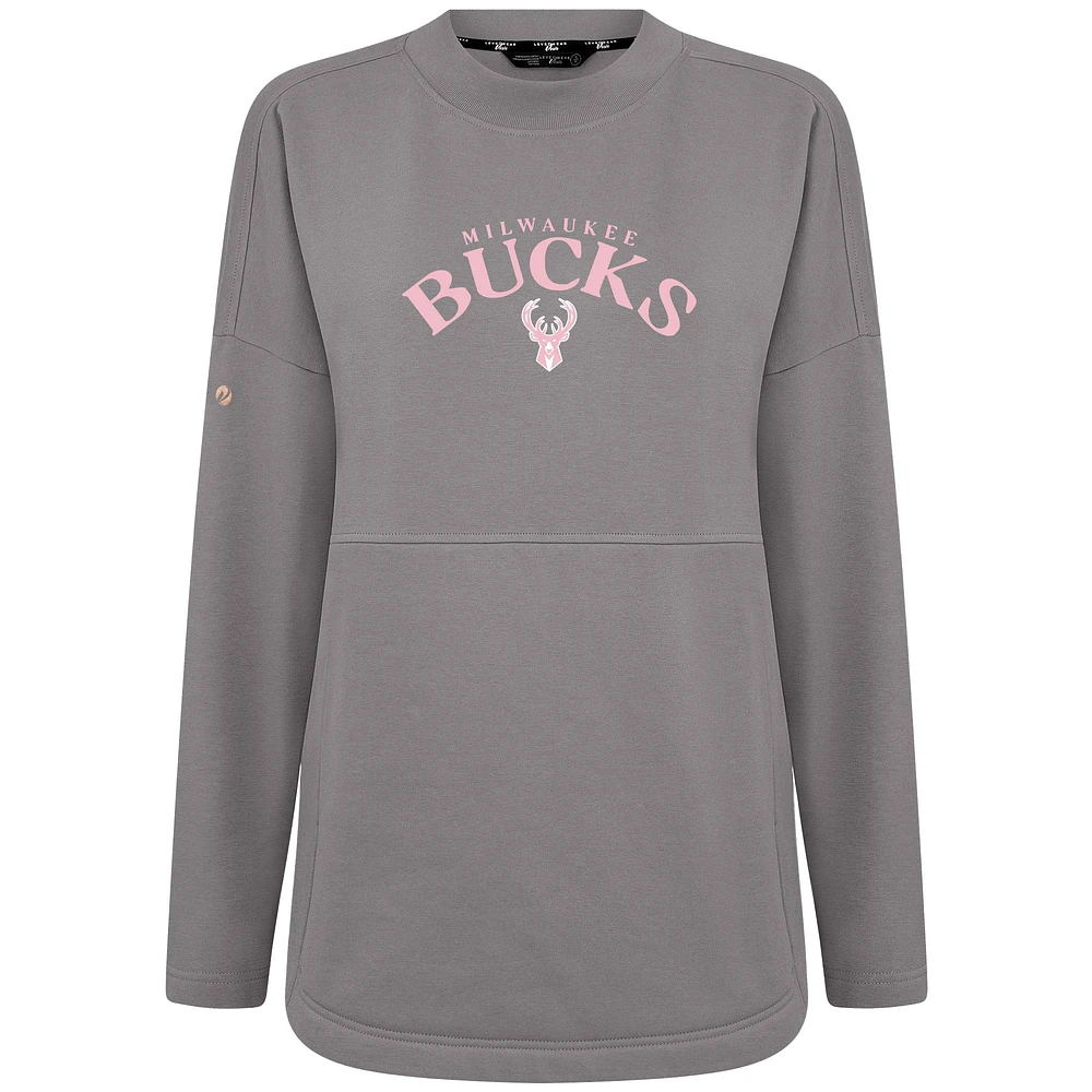 Sweat-shirt à col officier Beaudry pour la fête des mères Milwaukee Bucks de Levelwear femme, gris