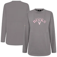 Sweat-shirt à col officier Beaudry pour la fête des mères Milwaukee Bucks de Levelwear femme, gris
