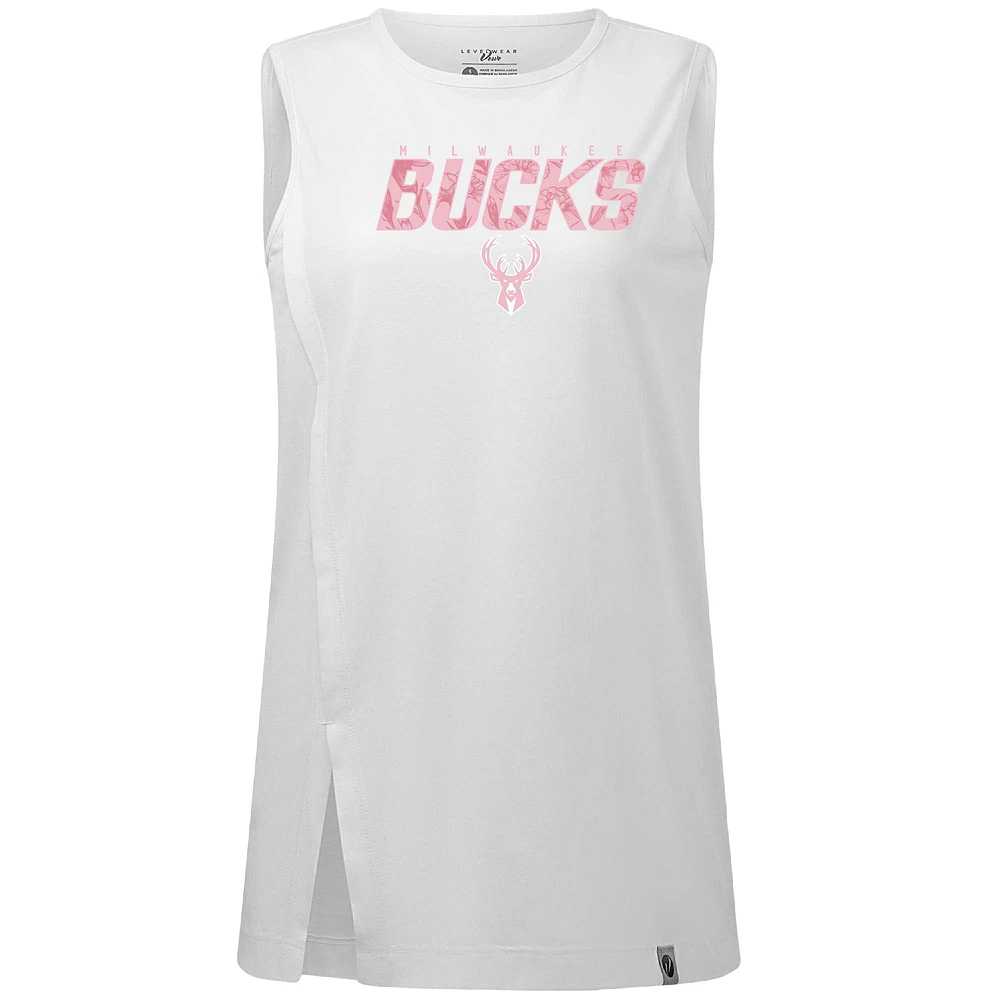 Women's Levelwear  White Milwaukee Bucks Mother's Day Influx Floral Tank Top
