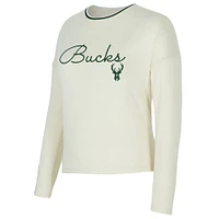 Women's Concepts Sport Cream Milwaukee Bucks Kaki Hacci Knit Long Sleeve T-Shirt & Shorts Set