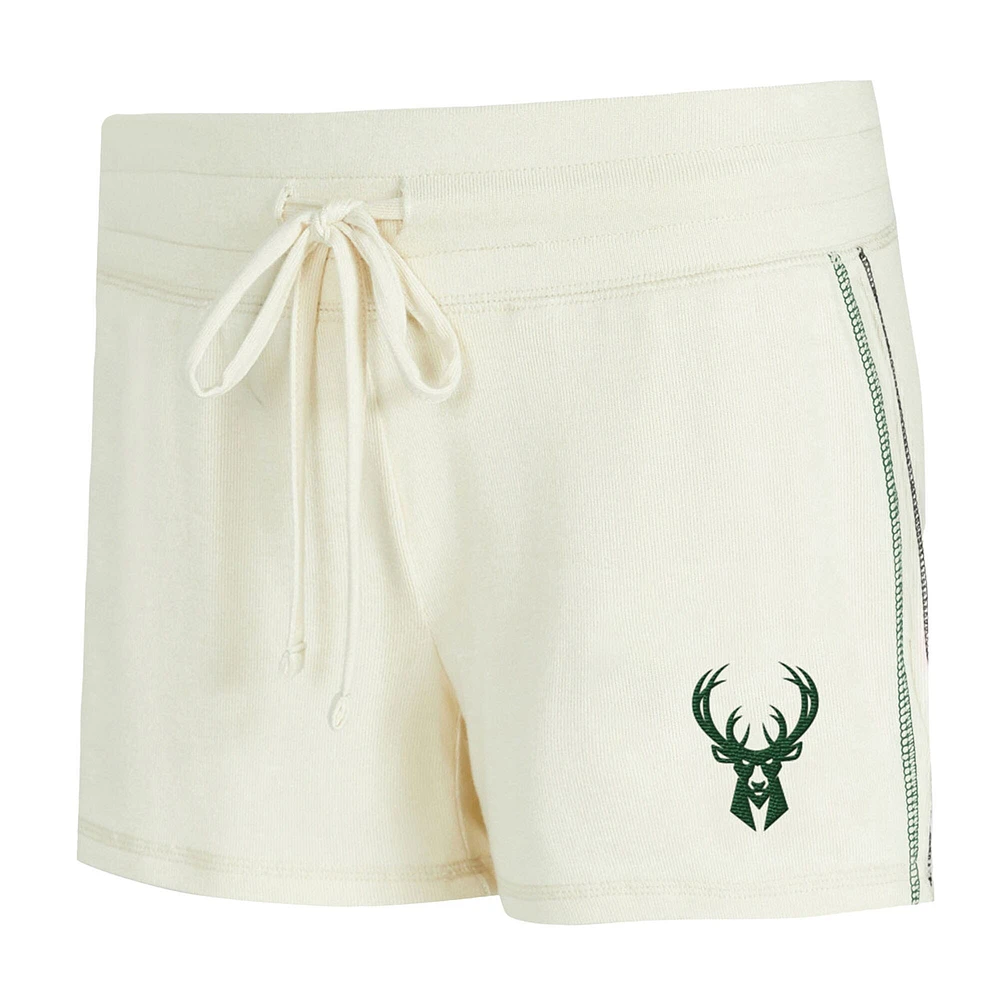 Women's Concepts Sport Cream Milwaukee Bucks Kaki Hacci Knit Long Sleeve T-Shirt & Shorts Set