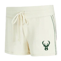 Women's Concepts Sport Cream Milwaukee Bucks Kaki Hacci Knit Long Sleeve T-Shirt & Shorts Set