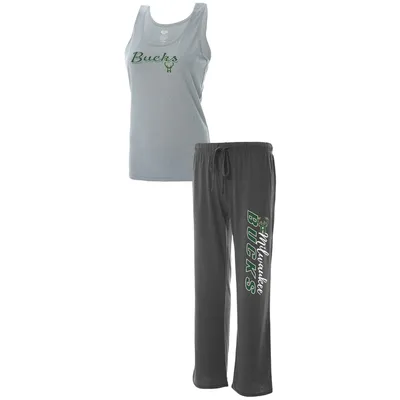 Milwaukee Bucks Concepts Sport Women's Plus Tank Top & Pants Sleep Set - Heathered Gray/Heathered Charcoal