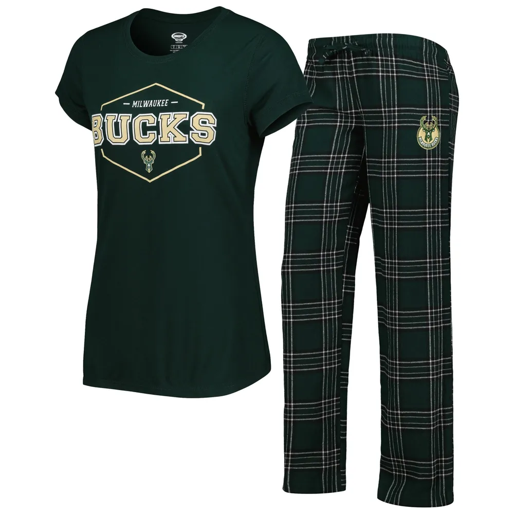 Women's Concepts Sport Hunter Green/Black Milwaukee Bucks Badge T-Shirt & Pajama Pants Sleep Set