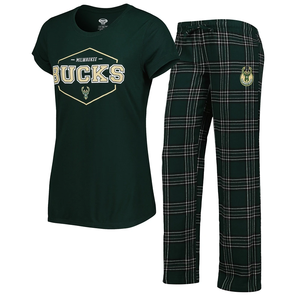 Concepts Sport Hunter Green/Black Milwaukee Bucks Badge T-shirt et pantalon de pyjama Ensemble nuit